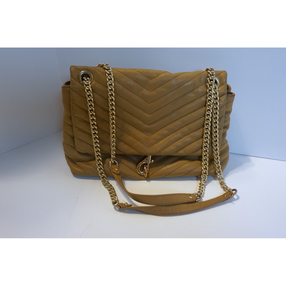 Rebecca Minkoff Edie Flap Tan Quilted Leather Shoulder Bag Gold Chain